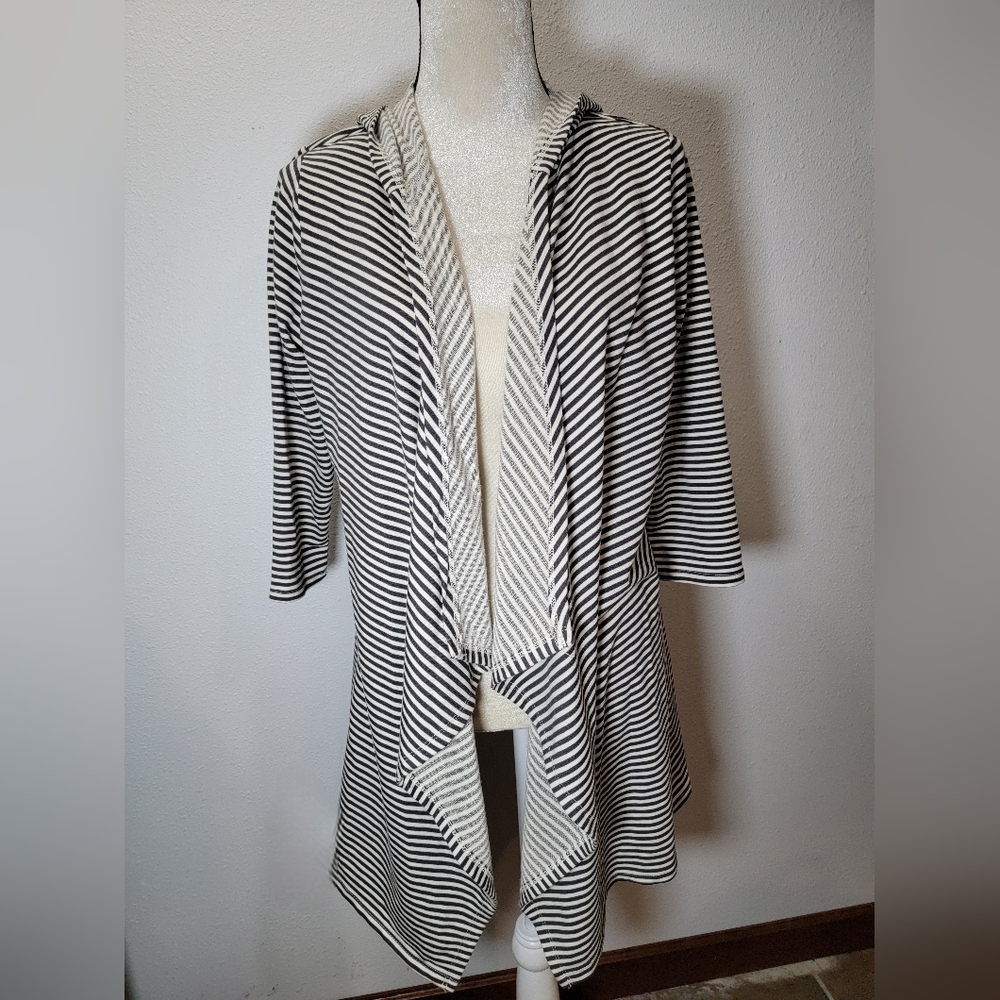 Charming Charlie Striped Hooded Cardigan 3/4 Sleeve Size Medium